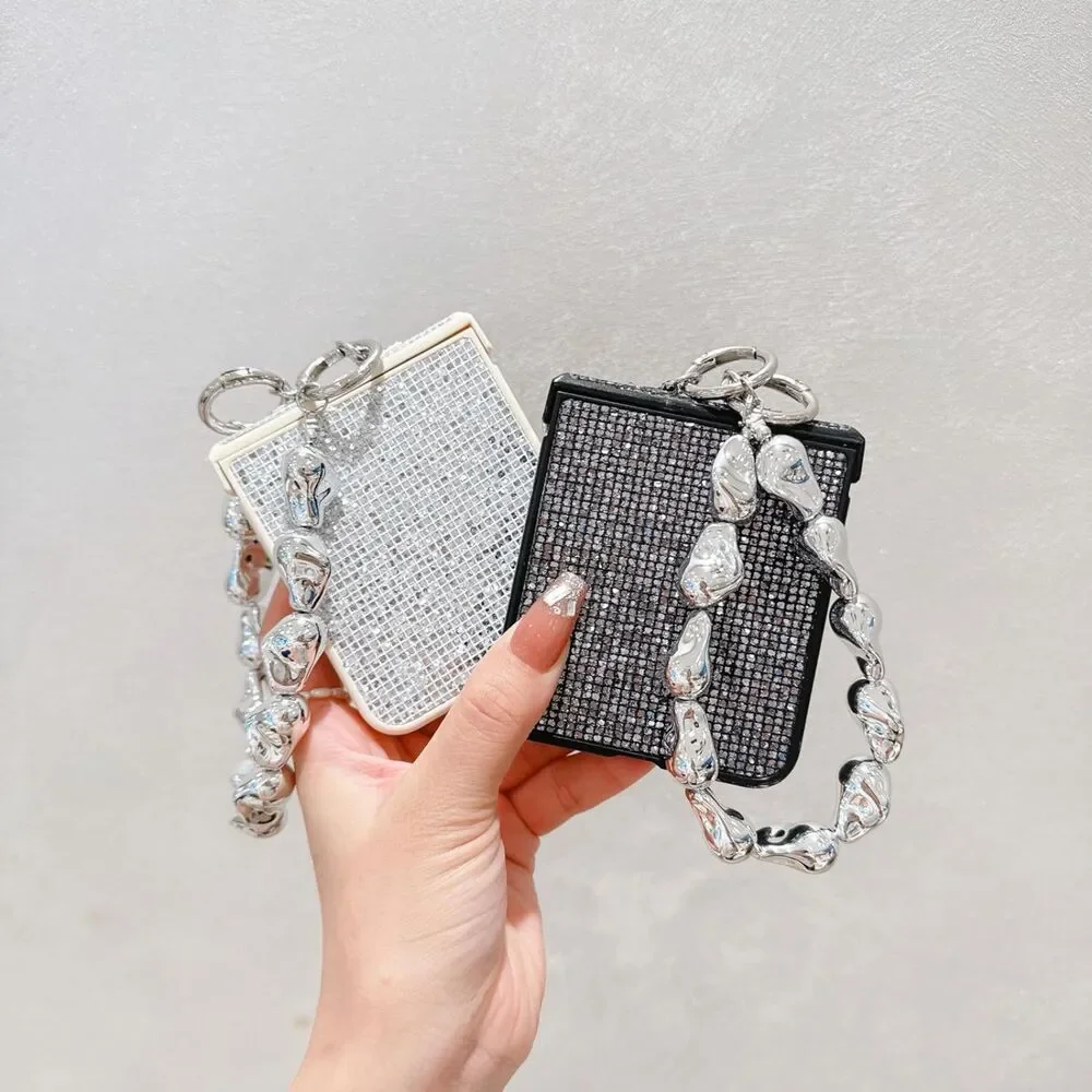 Samsung Galaxy Z Flip 6 Case with Metal Chain Charm Radiant Sparkle Glitter